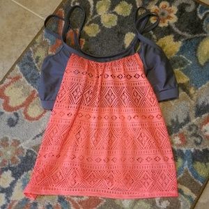 Go gossip 3x swim top Bright Coralie pink and Gray